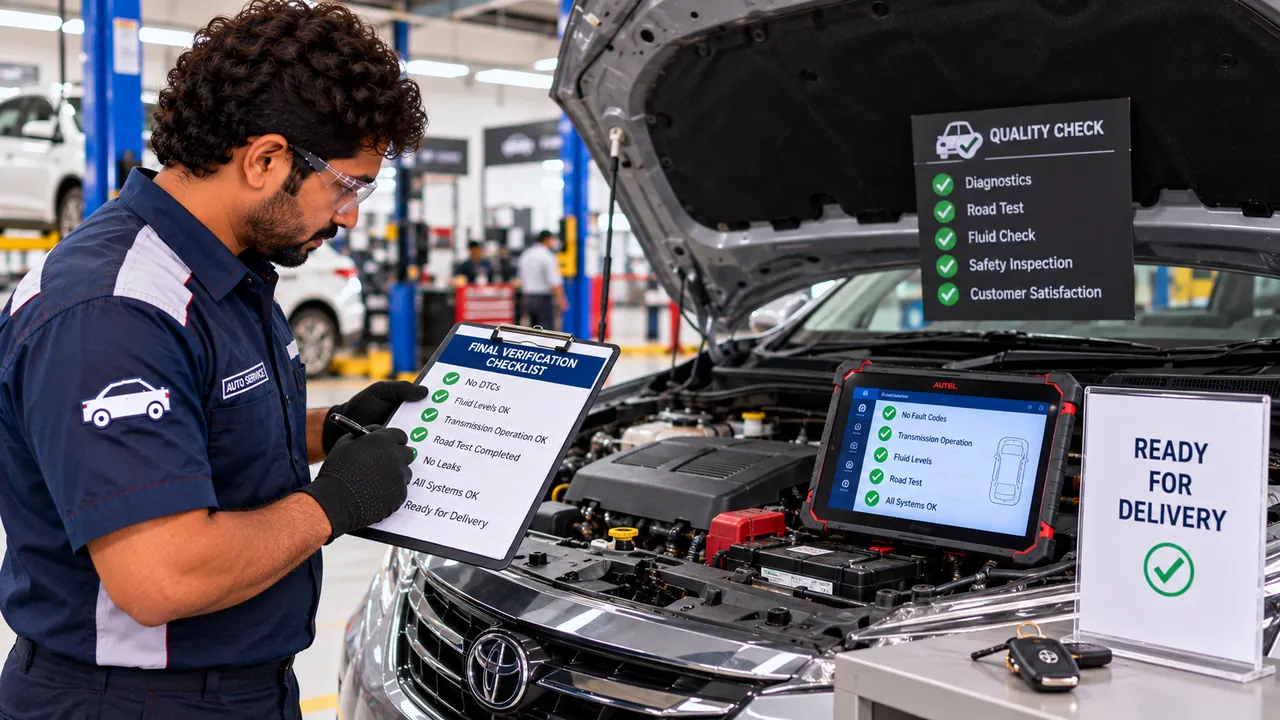 Technician completing final vehicle verification